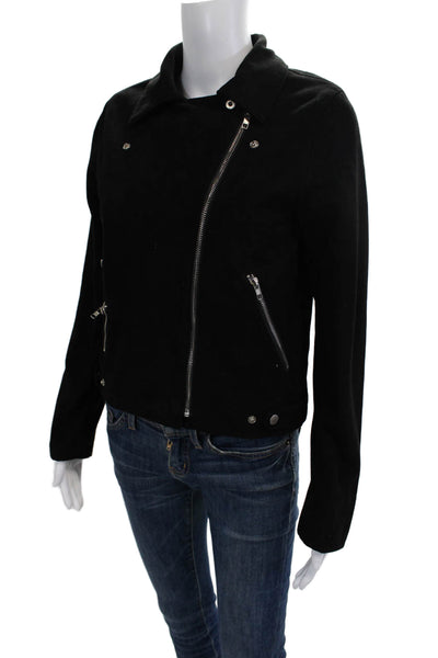 Six Crisp Days Womens Biker Motorcycle Jacket Black Button Collared Size 6