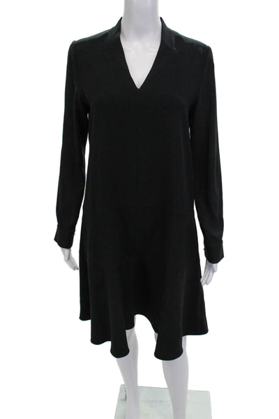 M.M. Lafleur Womens Shift Dress Black V Neck Long Sleeve Size S
