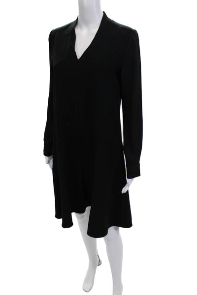 M.M. Lafleur Womens Shift Dress Black V Neck Long Sleeve Size S