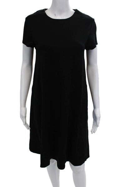 J. Mclaughlin Womens Shift T Shirt Dress Black Short Sleeve Midi Zip Size S