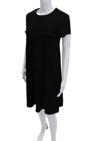 J. Mclaughlin Womens Shift T Shirt Dress Black Short Sleeve Midi Zip Size S
