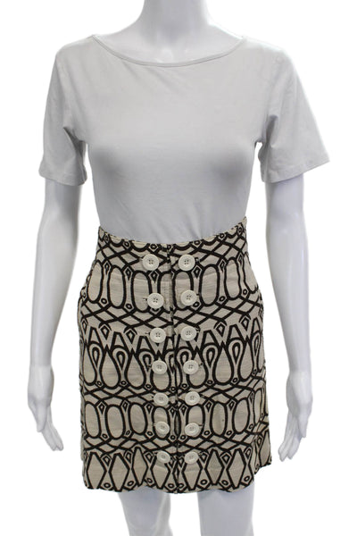 Taikonru Anthropologie Women A-Line Midi Skirt Beige Geometric Cotton Size M