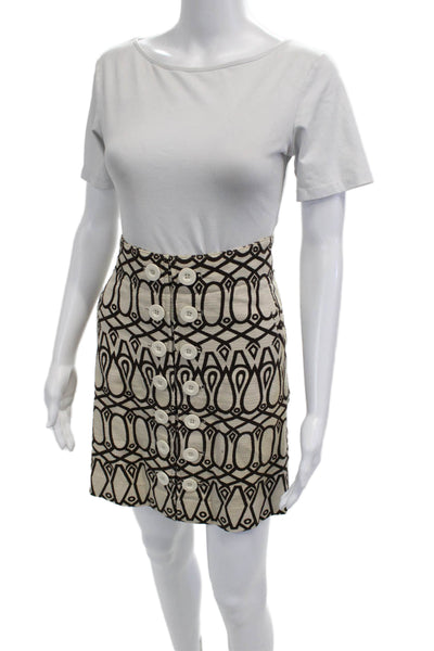 Taikonru Anthropologie Women A-Line Midi Skirt Beige Geometric Cotton Size M