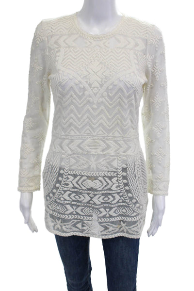 Isabel Marant For H+M Women Tunic Blouse White Aztec 3/4 Sleeve Zip Size 8