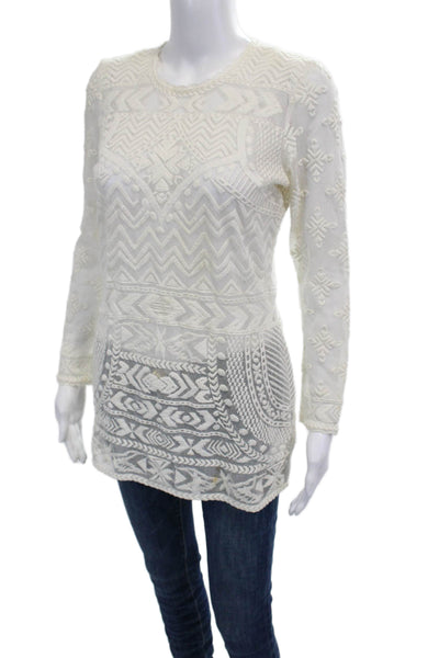 Isabel Marant For H+M Women Tunic Blouse White Aztec 3/4 Sleeve Zip Size 8