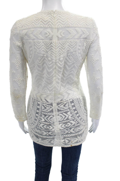 Isabel Marant For H+M Women Tunic Blouse White Aztec 3/4 Sleeve Zip Size 8