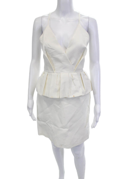 Delpozo Womens White Bodycon Pencil Dress V Neck Sleeveless Zip Size 40