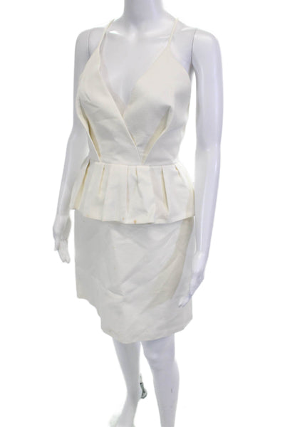Delpozo Womens White Bodycon Pencil Dress V Neck Sleeveless Zip Size 40