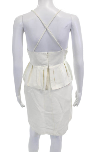 Delpozo Womens White Bodycon Pencil Dress V Neck Sleeveless Zip Size 40