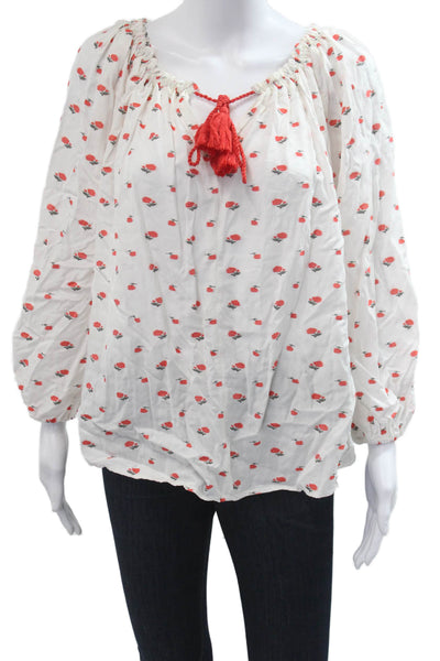 Ann Mashburn Women Red Floral Tunic Long Sleeve Cotton Size S