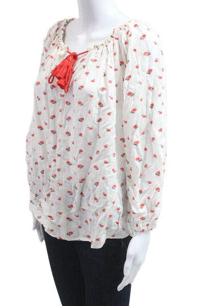 Ann Mashburn Women Red Floral Tunic Long Sleeve Cotton Size S