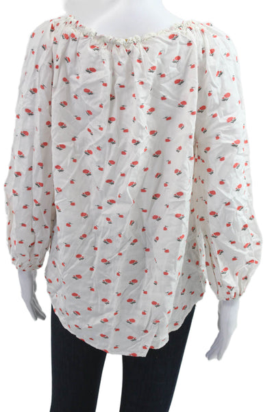 Ann Mashburn Women Red Floral Tunic Long Sleeve Cotton Size S