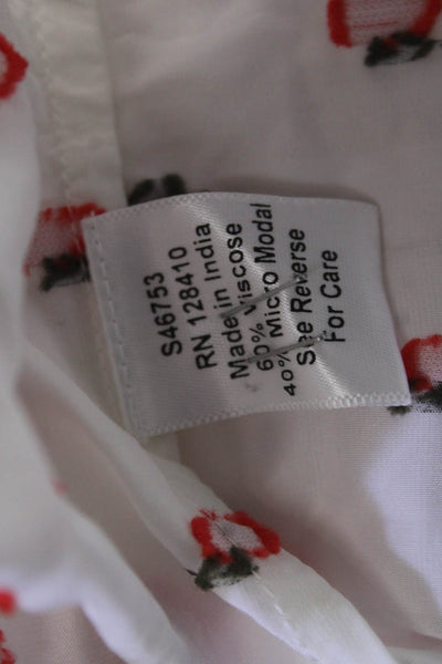 Ann Mashburn Women Red Floral Tunic Long Sleeve Cotton Size S