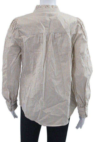 Vineyard Vines Womens Striped Highneck Button Blouse Beige Long Sleeve Size M