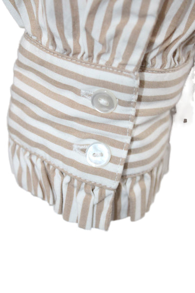 Vineyard Vines Womens Striped Highneck Button Blouse Beige Long Sleeve Size M