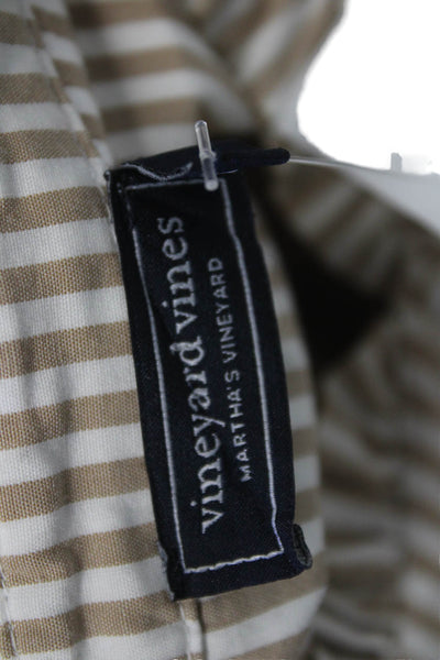 Vineyard Vines Womens Striped Highneck Button Blouse Beige Long Sleeve Size M