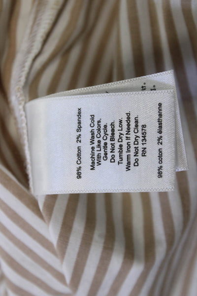 Vineyard Vines Womens Striped Highneck Button Blouse Beige Long Sleeve Size M