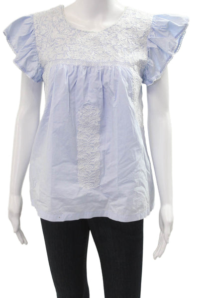 J. Marie Women Tunic Blouse Light Blue Cotton Blend Short Sleeve Boho Size S