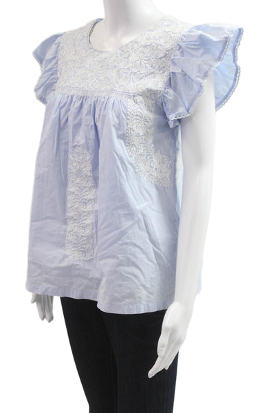 J. Marie Women Tunic Blouse Light Blue Cotton Blend Short Sleeve Boho Size S
