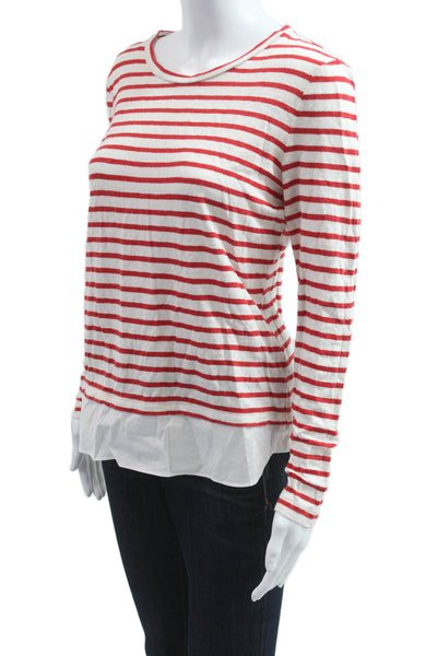 Tory Burch Women Striped Long Sleeve Cotton Blend Jersey T-Shirt Red Size M