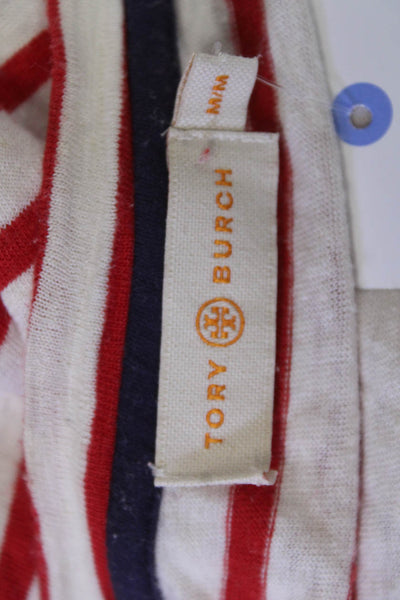 Tory Burch Women Striped Long Sleeve Cotton Blend Jersey T-Shirt Red Size M