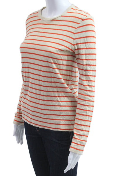 Faherty Women Jersey T-Shirt Beige Striped Crew Neck Long Sleeve Size S
