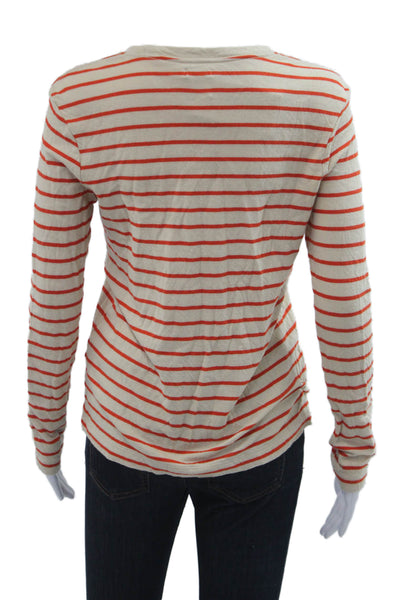 Faherty Women Jersey T-Shirt Beige Striped Crew Neck Long Sleeve Size S