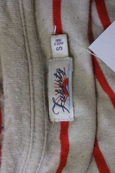 Faherty Women Jersey T-Shirt Beige Striped Crew Neck Long Sleeve Size S