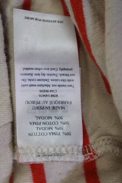 Faherty Women Jersey T-Shirt Beige Striped Crew Neck Long Sleeve Size S