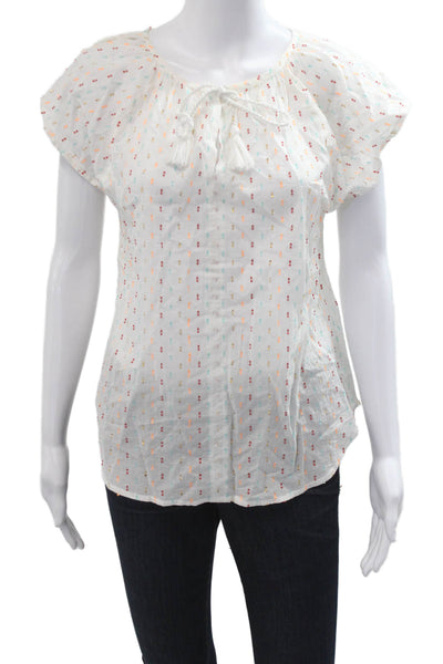 Lilla P Women Bohemian Short Sleeve Drawstring Blouse White Size S