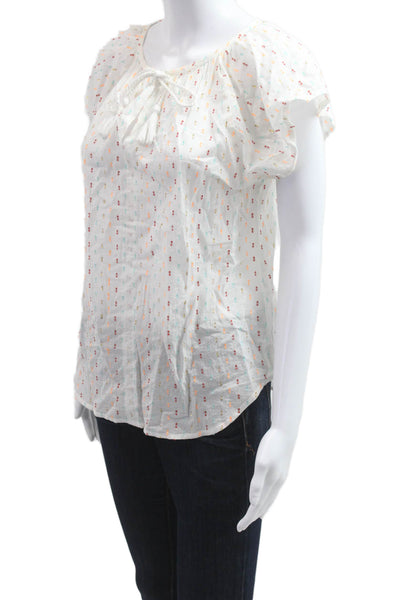 Lilla P Women Bohemian Short Sleeve Drawstring Blouse White Size S