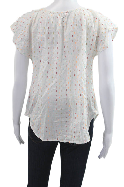 Lilla P Women Bohemian Short Sleeve Drawstring Blouse White Size S