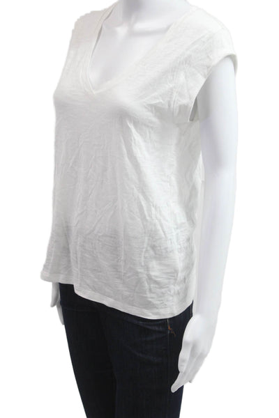 Lilla P Womens Basic V-Neck Short Sleeve White T-Shirt Size S