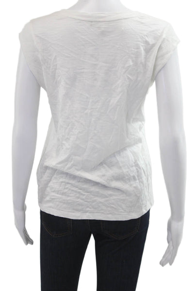 Lilla P Womens Basic V-Neck Short Sleeve White T-Shirt Size S