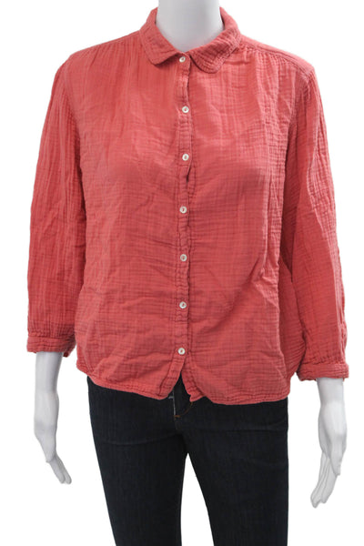 Velvet Womens Pink Cotton Collared Button Up Blouse 3/4 Sleeve Size S
