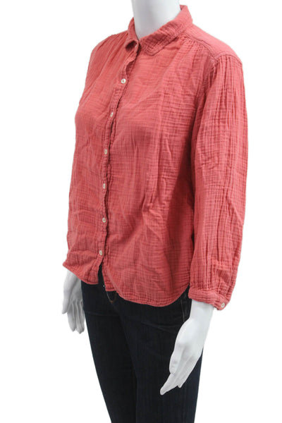 Velvet Womens Pink Cotton Collared Button Up Blouse 3/4 Sleeve Size S