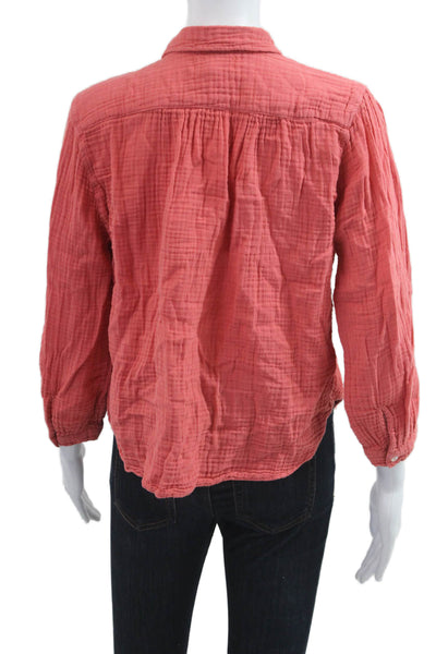 Velvet Womens Pink Cotton Collared Button Up Blouse 3/4 Sleeve Size S