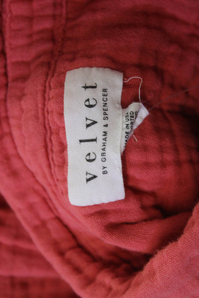 Velvet Womens Pink Cotton Collared Button Up Blouse 3/4 Sleeve Size S