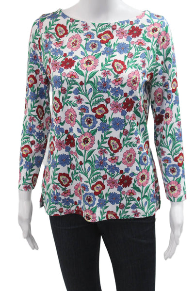 Vineyard Vines Womens Blue Floral Long Sleeve Round Neck T-Shirt Size S