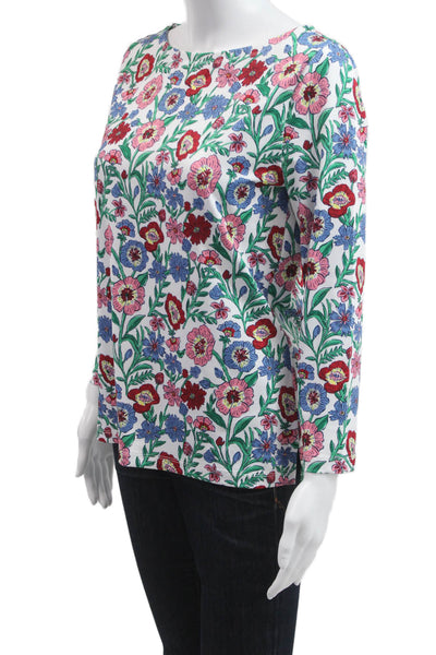 Vineyard Vines Womens Blue Floral Long Sleeve Round Neck T-Shirt Size S