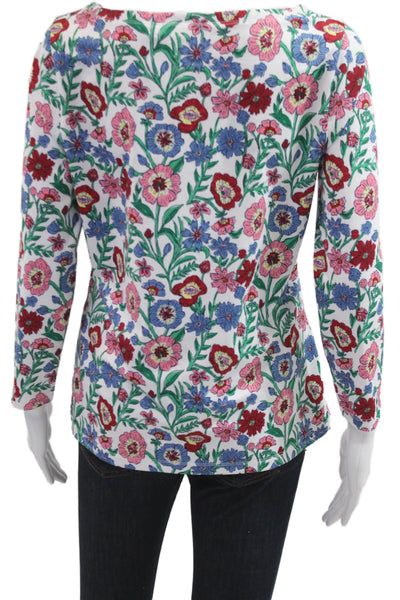 Vineyard Vines Womens Blue Floral Long Sleeve Round Neck T-Shirt Size S