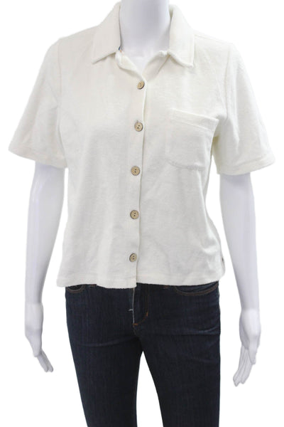 Faherty Womens Basic Collared Button-Up Cotton Short Sleeve White Size S