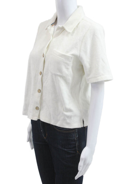 Faherty Womens Basic Collared Button-Up Cotton Short Sleeve White Size S