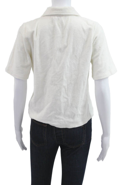 Faherty Womens Basic Collared Button-Up Cotton Short Sleeve White Size S