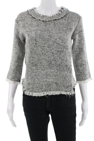 IRO Women Black Herringbone Viscose Crew Neck Pullover 3/4 Sleeve Size 34
