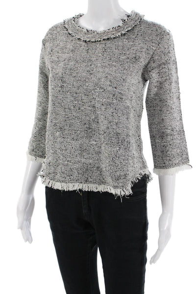 IRO Women Black Herringbone Viscose Crew Neck Pullover 3/4 Sleeve Size 34