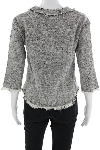 IRO Women Black Herringbone Viscose Crew Neck Pullover 3/4 Sleeve Size 34