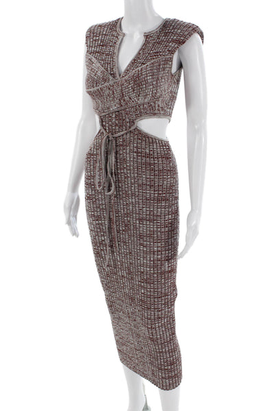 Self Portrait Women Bodycon Pencil Dress Gray V Neck Long Size S