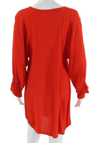 Maje Womens Shift Dress Red Long Sleeve Viscose Bohemian Short Size S