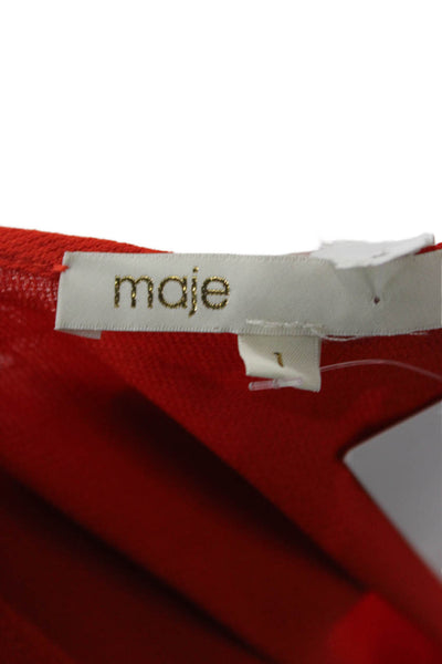 Maje Womens Shift Dress Red Long Sleeve Viscose Bohemian Short Size S